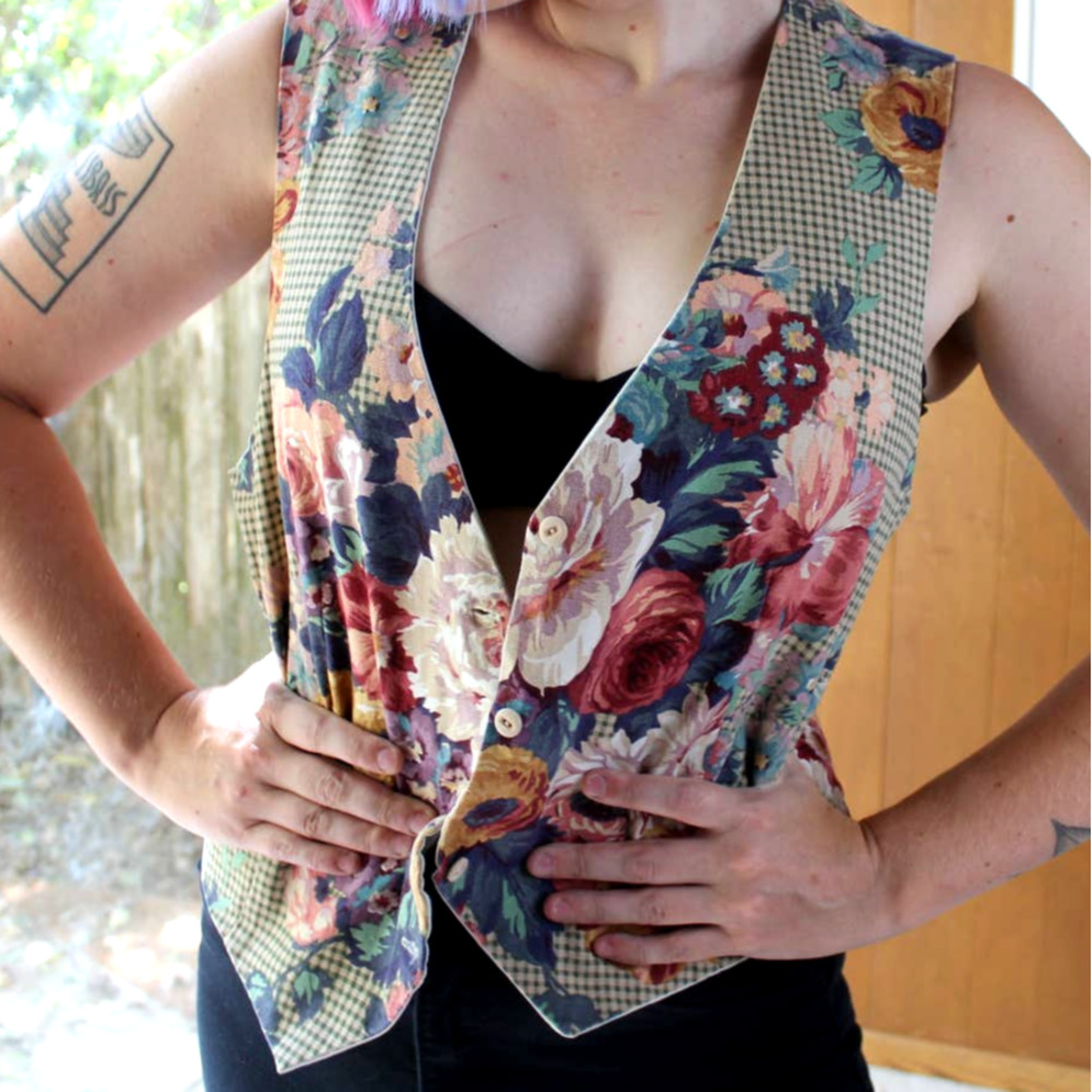 Vintage Flower Garden Gingham Vest